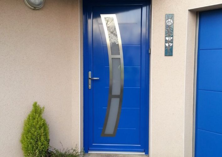 Porte d'entrée en aluminium Madine Bleu gentiane.